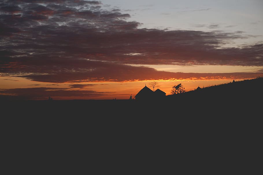 photo of silhouette of house during sunset, silhouette of house during sun set HD wallpaper