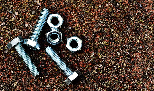 three gray bolts and nuts photo, screw, hex bolt, construction material HD wallpaper