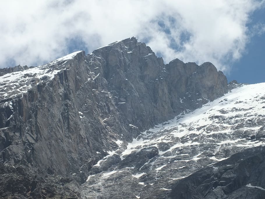 snow, mountain, peak, cold, sky, winter, clouds, himalayas HD wallpaper