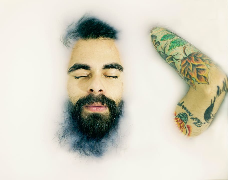 man portrait photograph, people, guy, beard, water, white, bath HD wallpaper