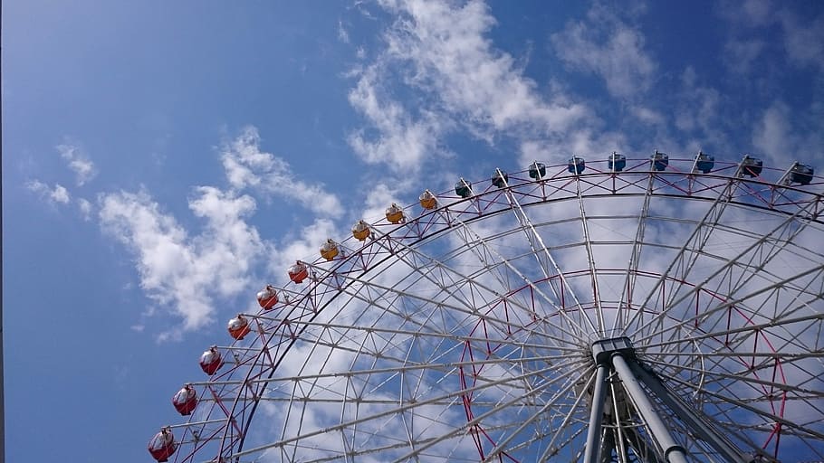 Ferris Wheel, Blue Day, Baiyun, amusement park, arts culture and entertainment, HD wallpaper