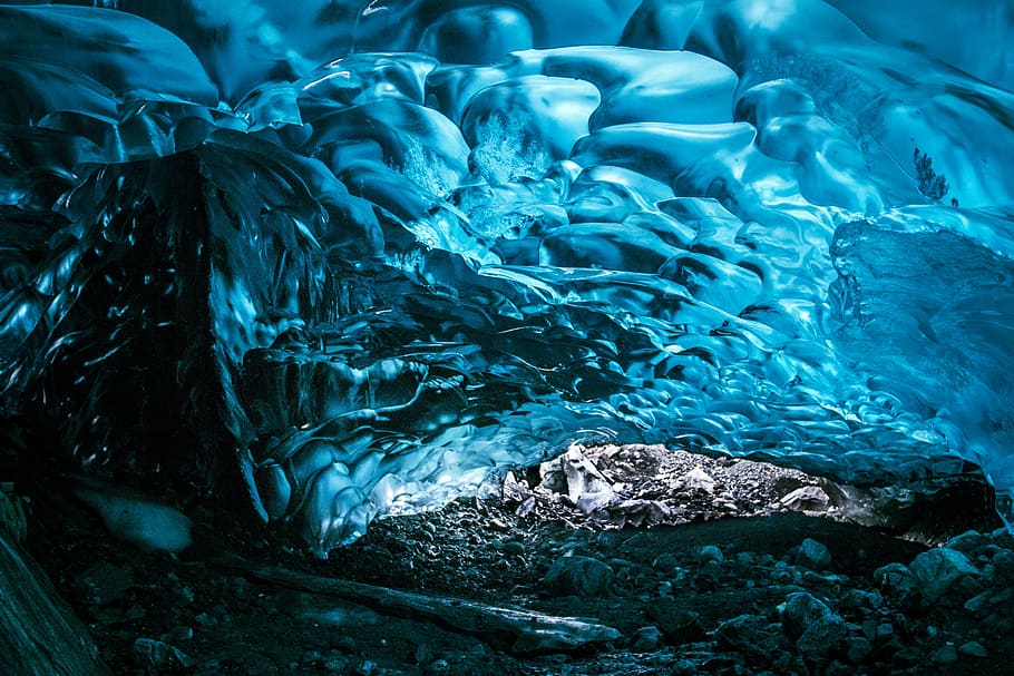 Glacial Cave, blue and gray illustration, nature, water, ice HD wallpaper