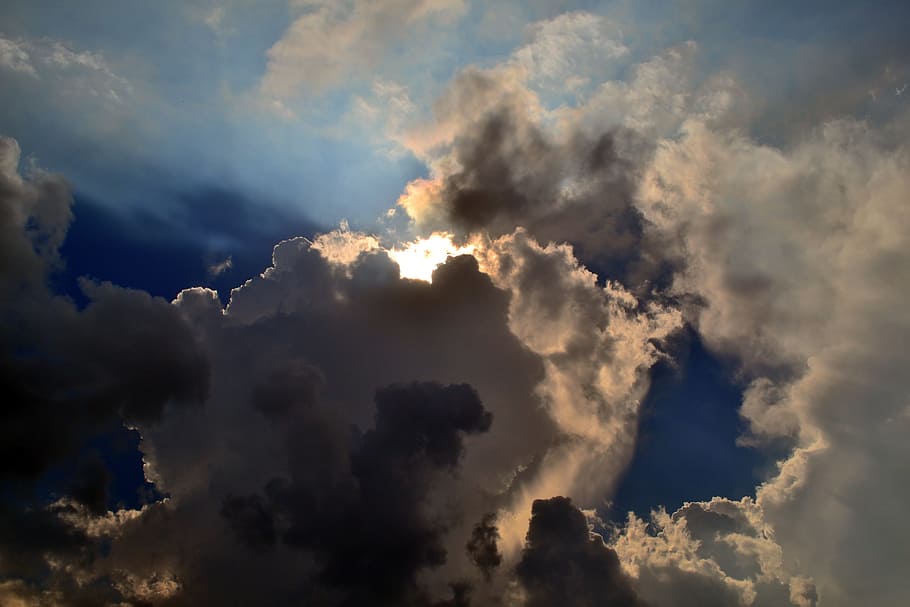 photo of sun covered by clouds, sky, light, cloudy, miracle HD wallpaper