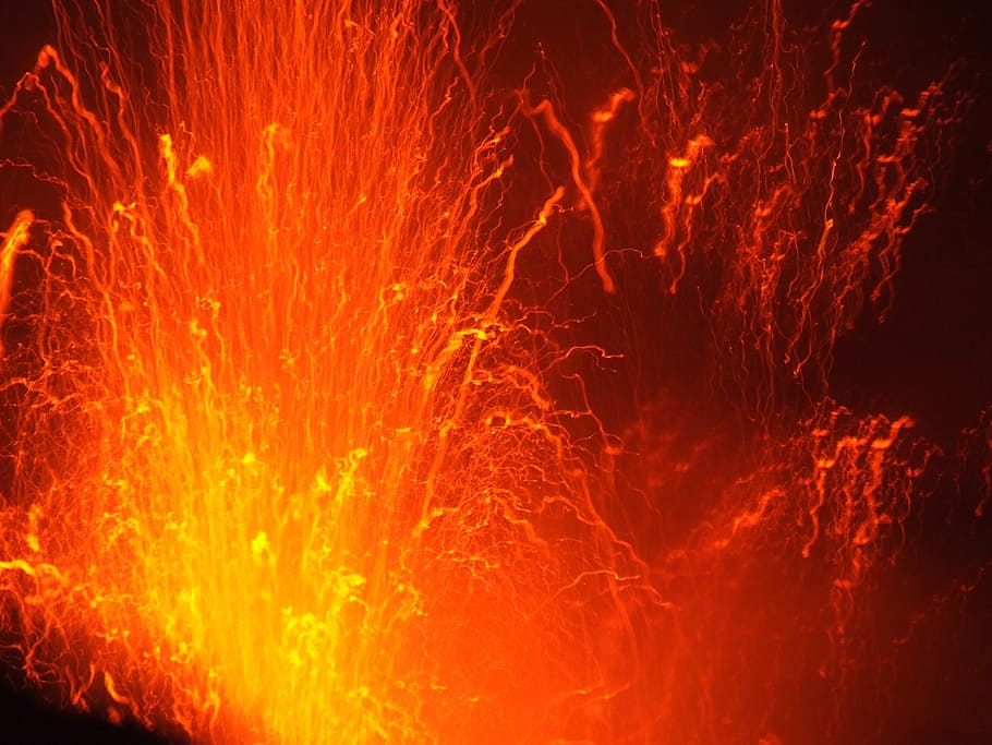lava explosions, stromboli, volcanic, geology, italy, sicily, HD wallpaper