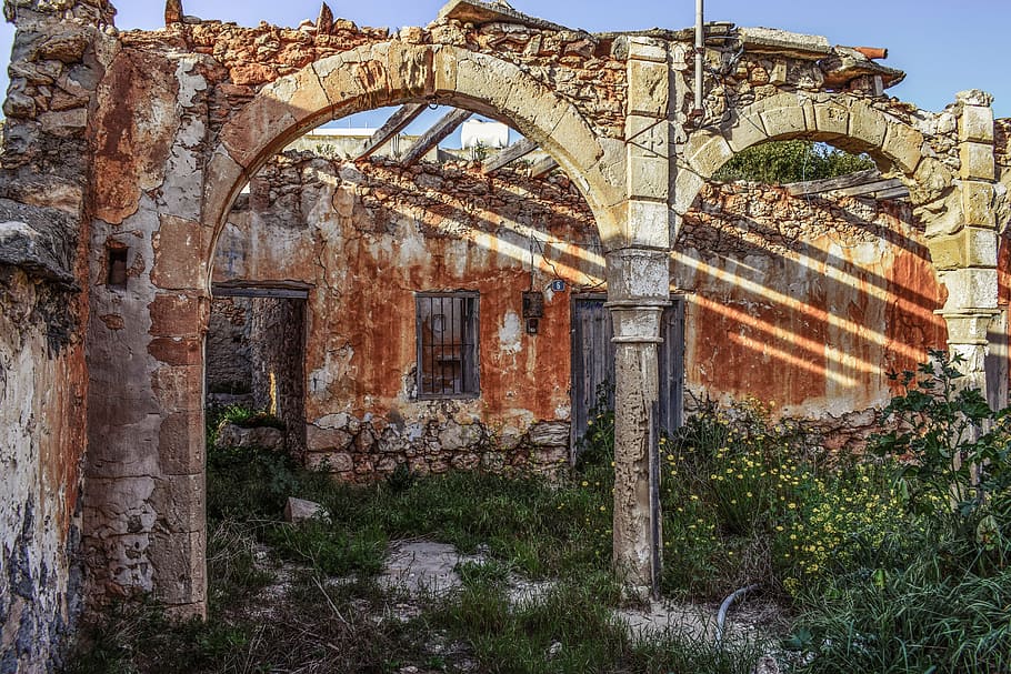 gray and brown ruins, old house, destroyed, damaged, architecture