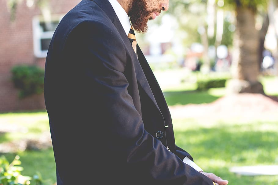 people, man, coat, formal, classy, tie, tuxedo, nature, grass HD wallpaper