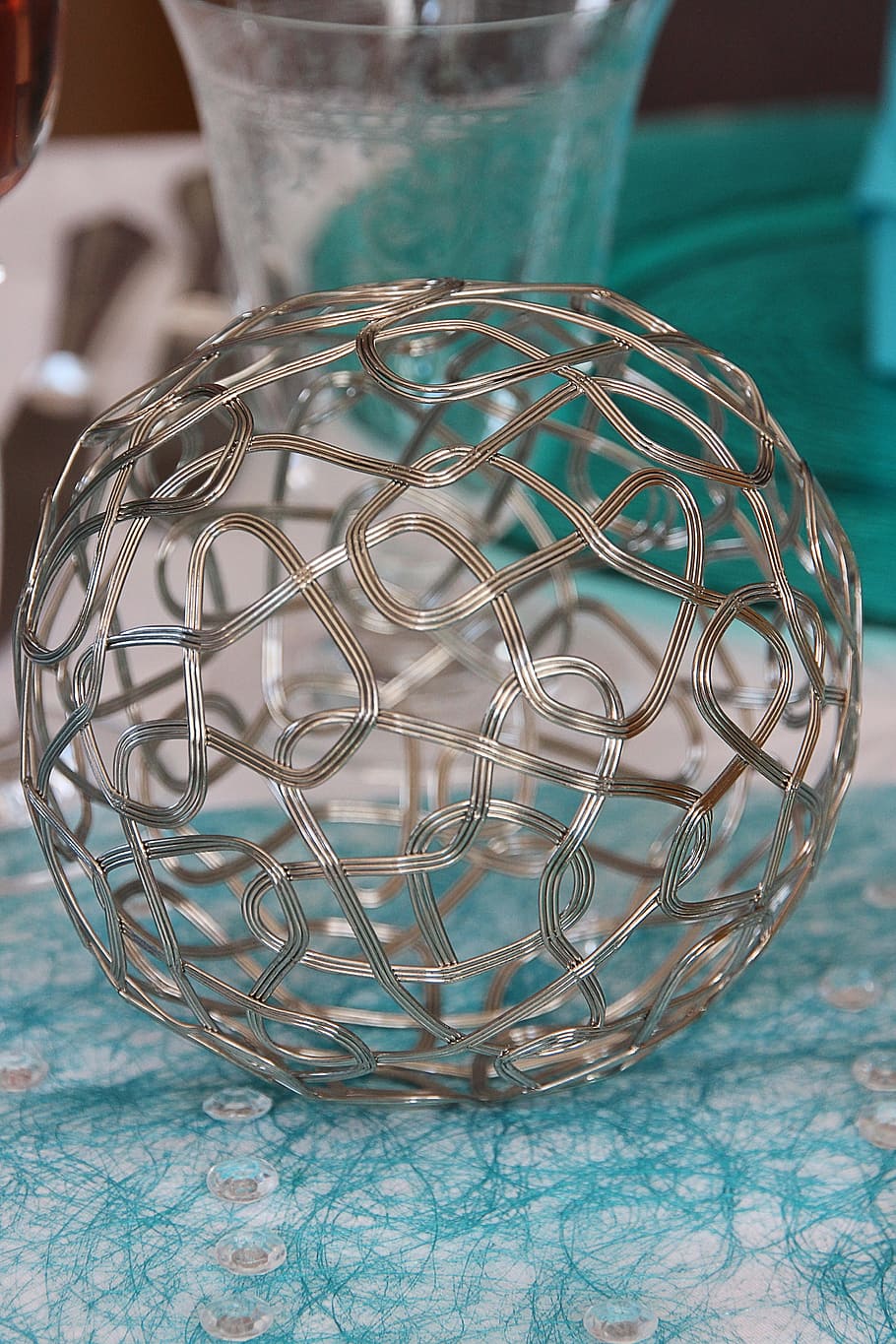Ball, Table, Decorations, Wire, Silver, table decorations, shiny HD wallpaper