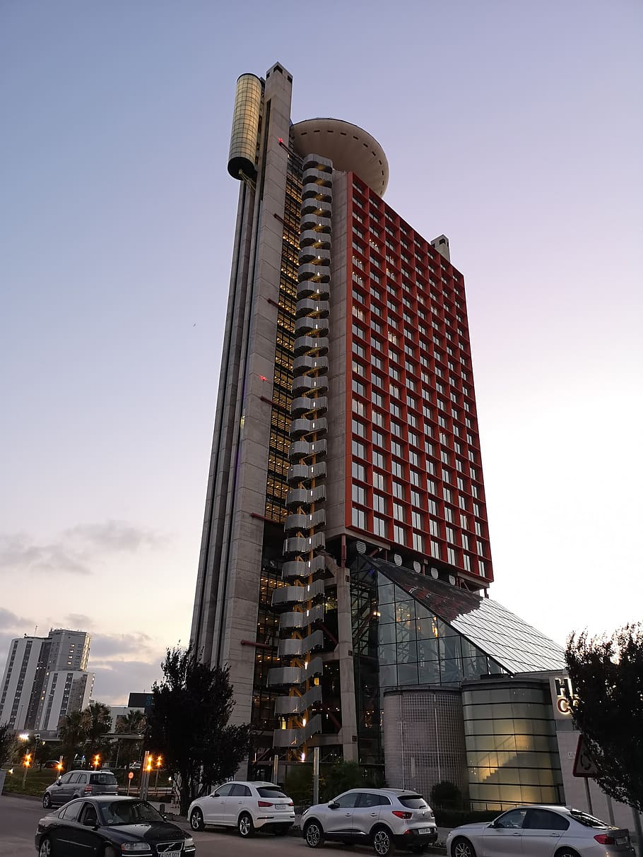 hotel, architecture, structure, design, ladder, car, building exterior HD wallpaper