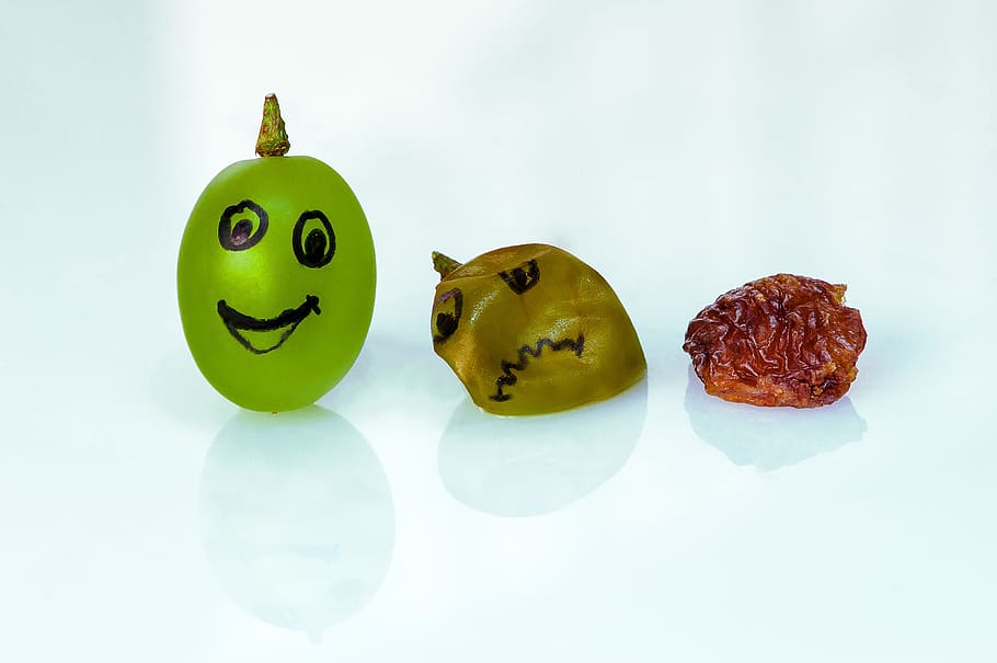 three dried grapes, Raisin, Aging, green, studio shot, green color HD wallpaper