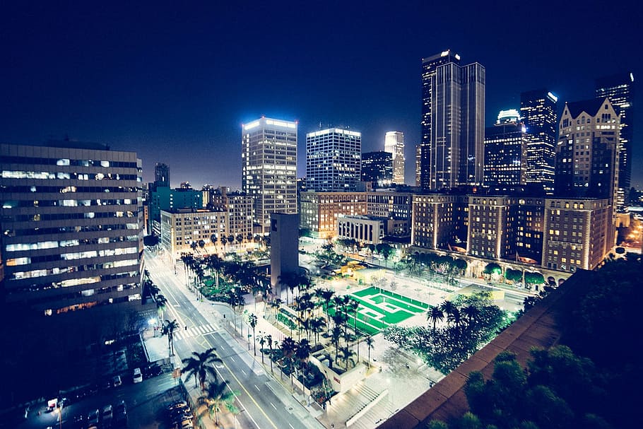 high-angle photography of high-rise buildings, downtown, city HD wallpaper