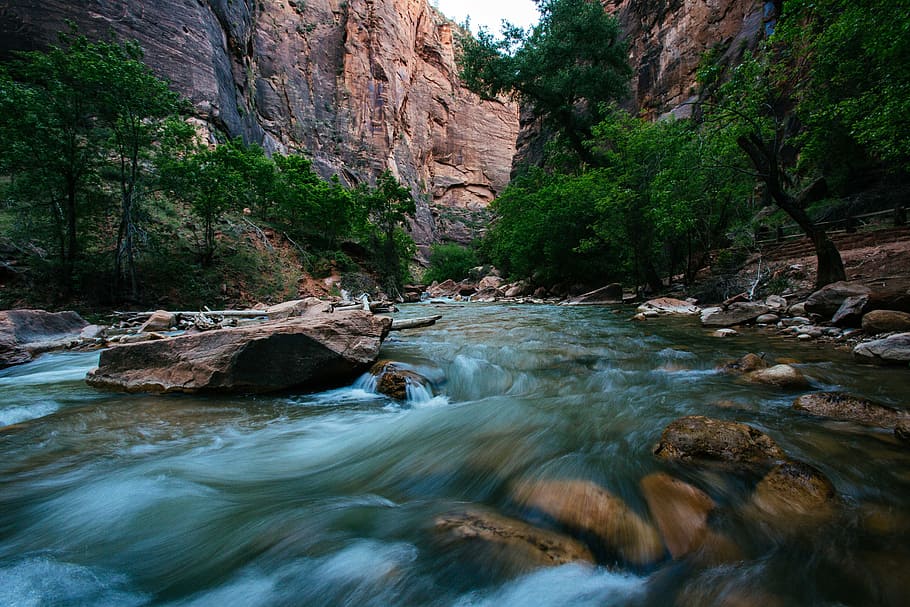 landscape, nature, water, rocks, cascade, cliff, creek, environment HD wallpaper
