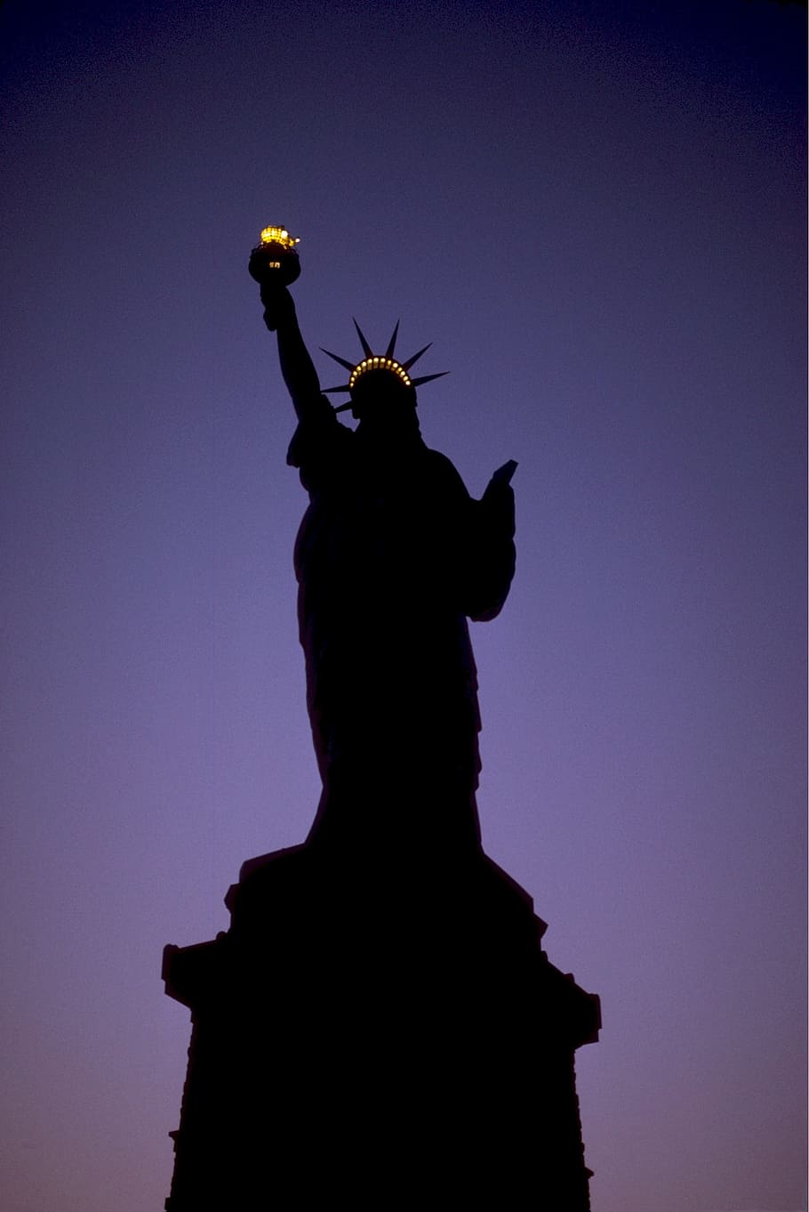 Statue of Liberty, New York, night, lights, landmark, america