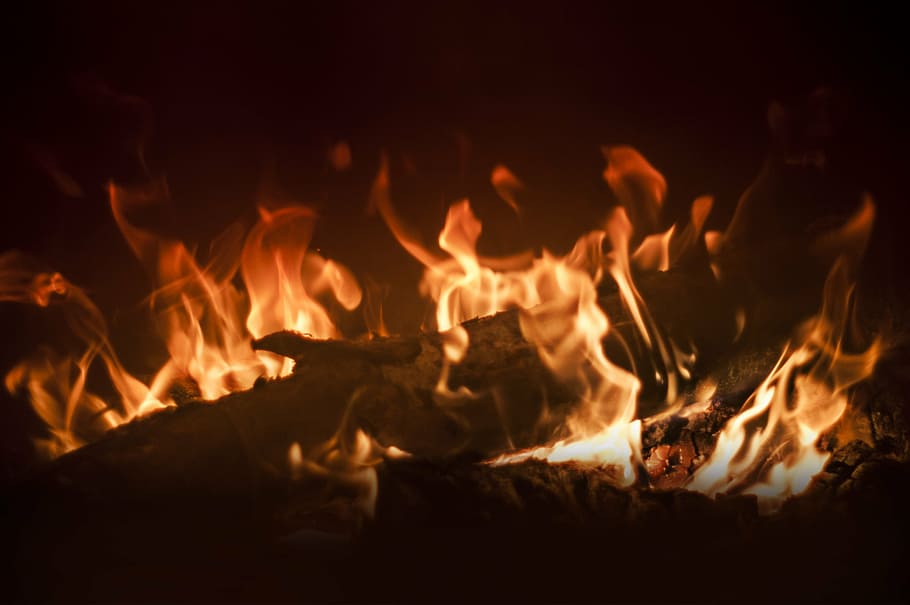 fireplace, flame, warm, heat, hot, burn, burning, bonfire, dark HD wallpaper
