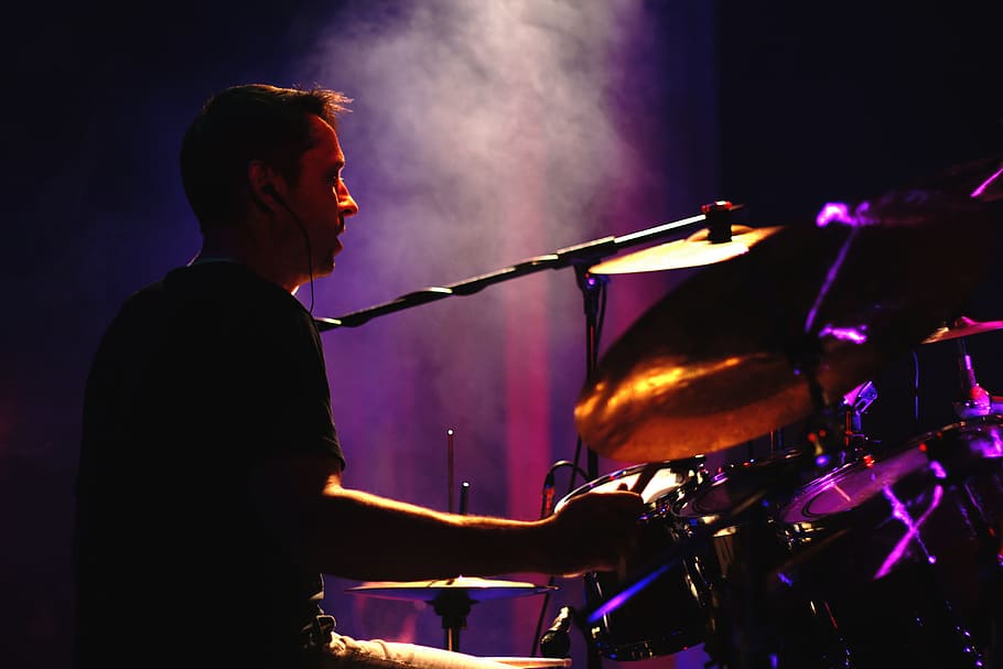 man playing drum set, drums, music, drummer, concert, performance, HD wallpaper