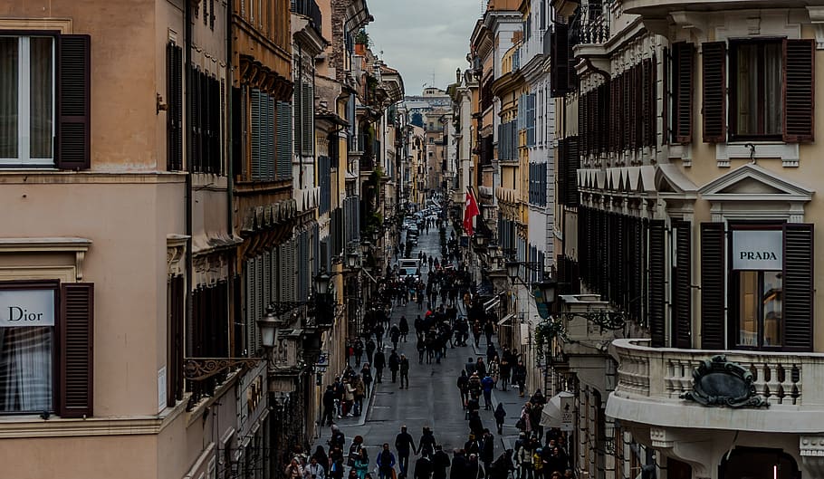 architecture, buildings, infrastructure, crowd, people, walking HD wallpaper