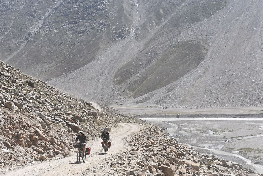 two people riding bicycles near mountain during daytime, cycling, HD wallpaper