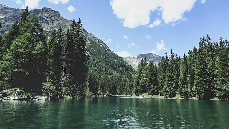 nature, landscape, green, trees, mountain, hills, clouds, sky HD wallpaper