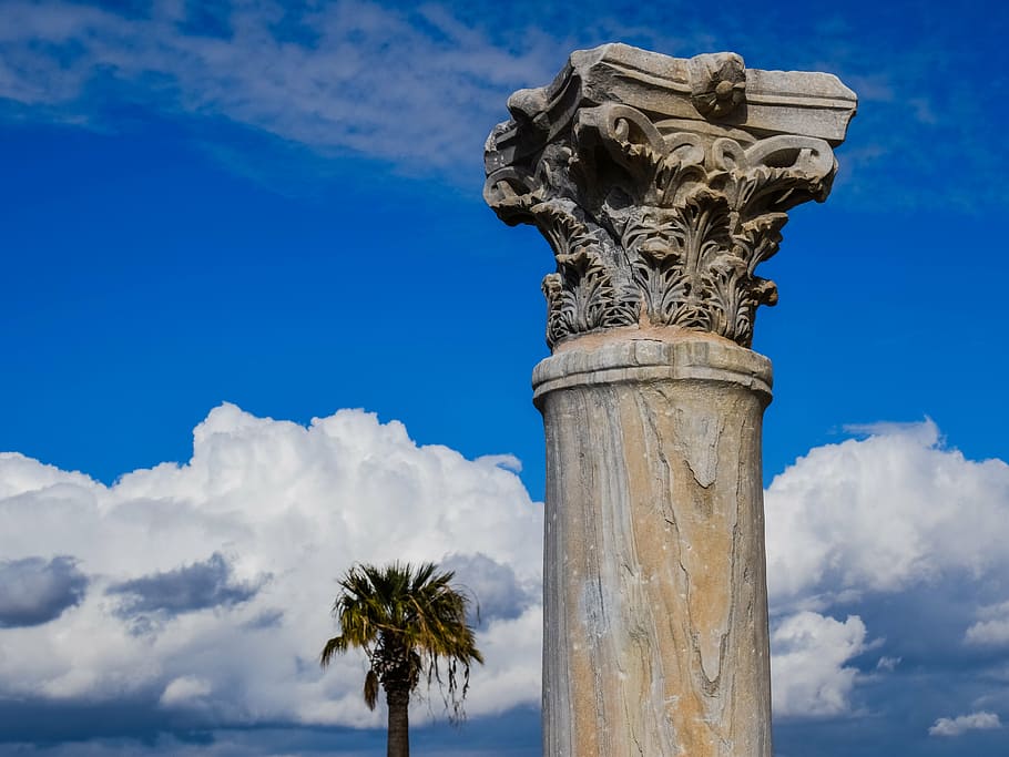 concrete pedestal column under blue sky, cyprus, kourion, ancient, HD wallpaper