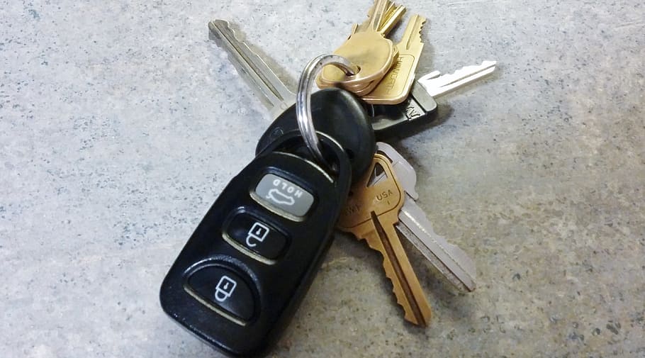 silver keys and black car key fob, ignition key, transportation HD wallpaper