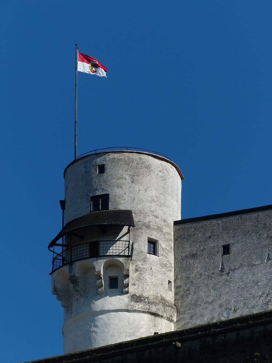 Tower, Flag, Austria, Castle, hohensalzburg fortress, landmark, HD wallpaper