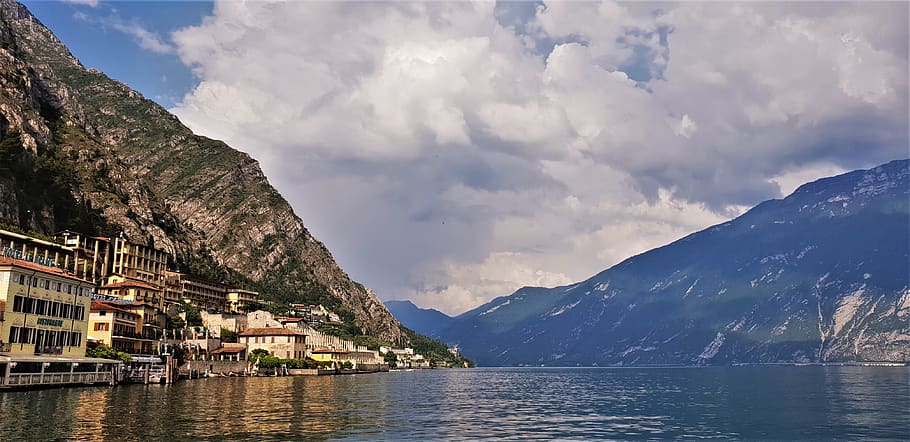 limone sul garda, lombardy, house houses, place, lake, water, HD wallpaper