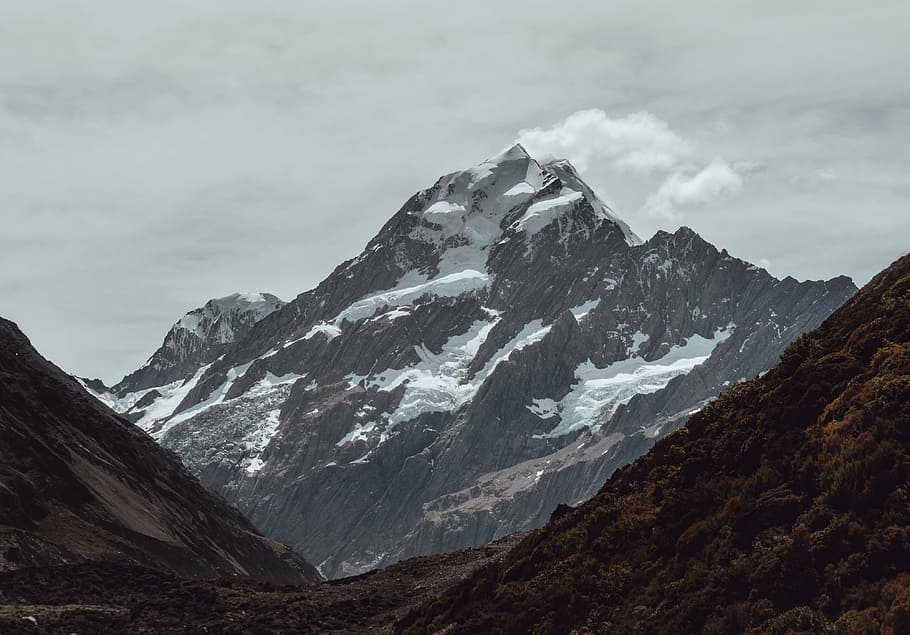 Brown Mountain, clouds, cold, daylight, fog, high, ice, landscape HD wallpaper