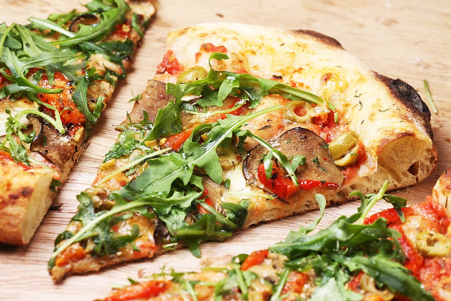 garnished pizza slices, big, city, food, food and drink, freshness HD wallpaper