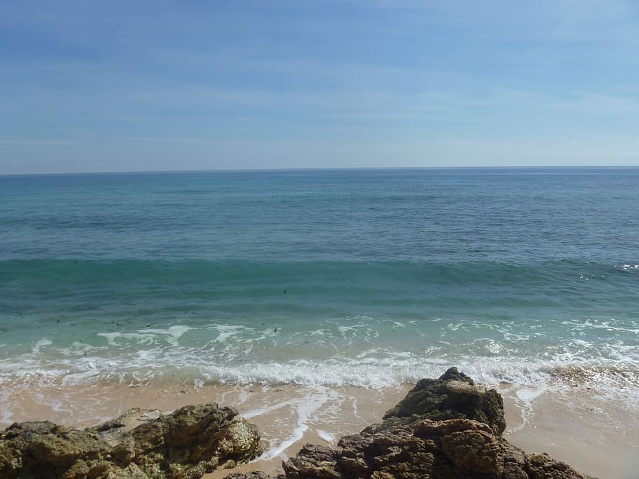 Ocean, Caribbean, Waves, Surf, Rocks, sky, blue, sea, horizon over water HD wallpaper