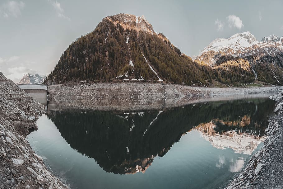 mountain water reflect landscape photo, body of water near mountain HD wallpaper
