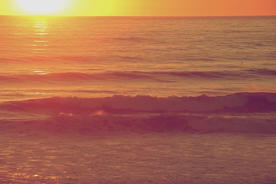 sunset, beach, ocean, sea, waves, water, beauty in nature, scenics - nature HD wallpaper