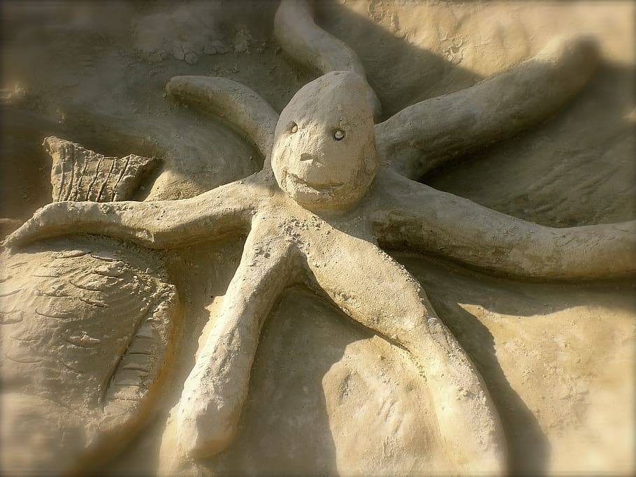 sand, octopus, sand figure, art and craft, creativity, no people HD wallpaper