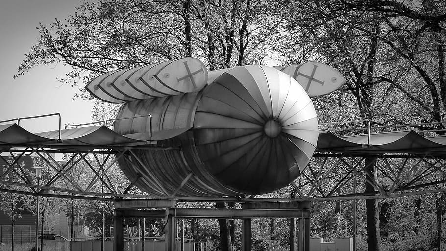 sculpture, rocket, artwork, metal, technology, tree, plant HD wallpaper