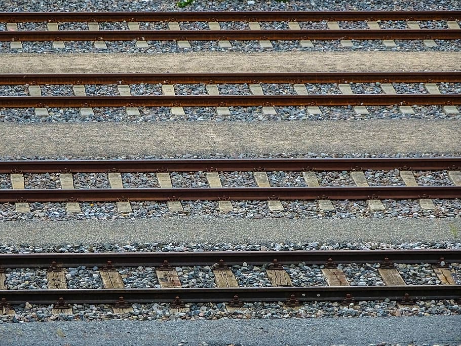 black train railways, gleise, traces, parallel, seemed, transport HD wallpaper