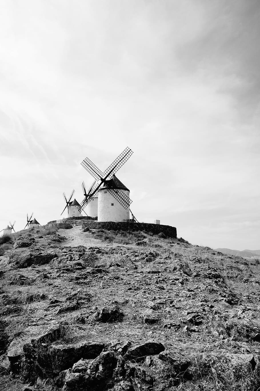 mill, andalusia, don quixote, sky, alternative energy, wind power HD wallpaper