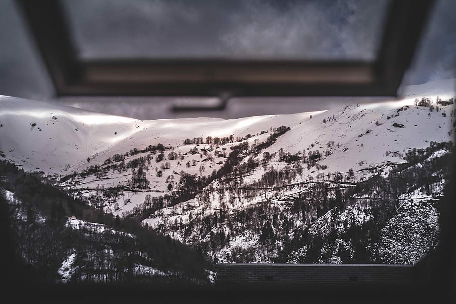 hill covered with snow, selective focus photography of mountain HD wallpaper