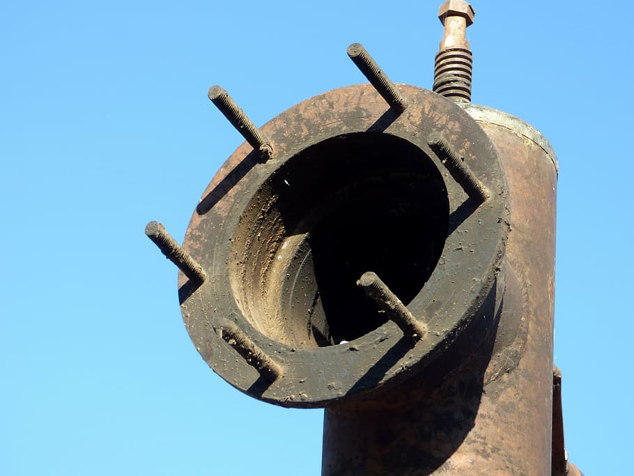 flange, asparagus, thread, iron, oxide, metal, old, sky, clear sky HD wallpaper