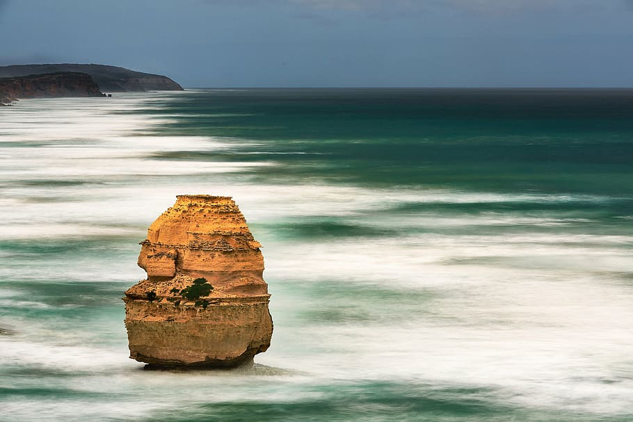 rock, boulder, ocean, sea, water, coast, shore, beach, cliff HD wallpaper