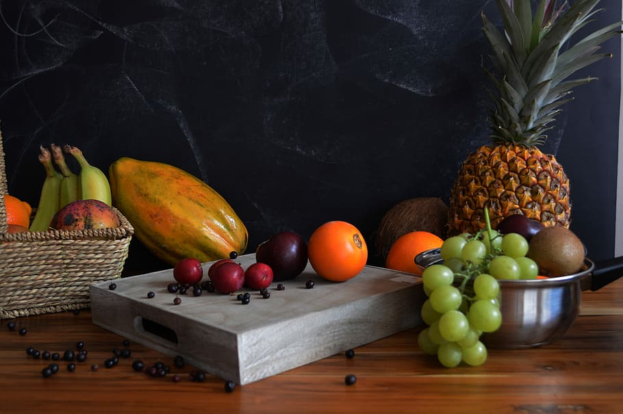 Fruit, Grapes, Pineapple, Papaya, colombia, green, drink, cluster HD wallpaper