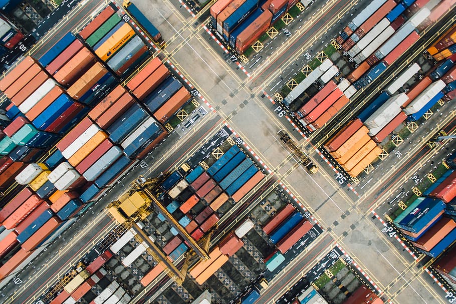bird's photo of cityscape, aerial photo of cargo container, drone view