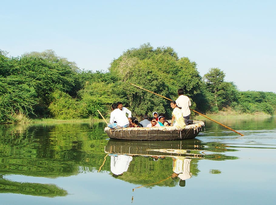 coracle ride, krishna river, raichur, karnataka, india, backwaters HD wallpaper