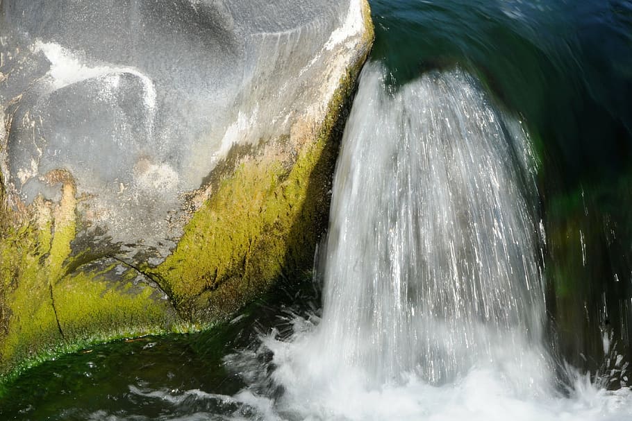 waterfall, stone, nature, waters, motion, beauty in nature HD wallpaper