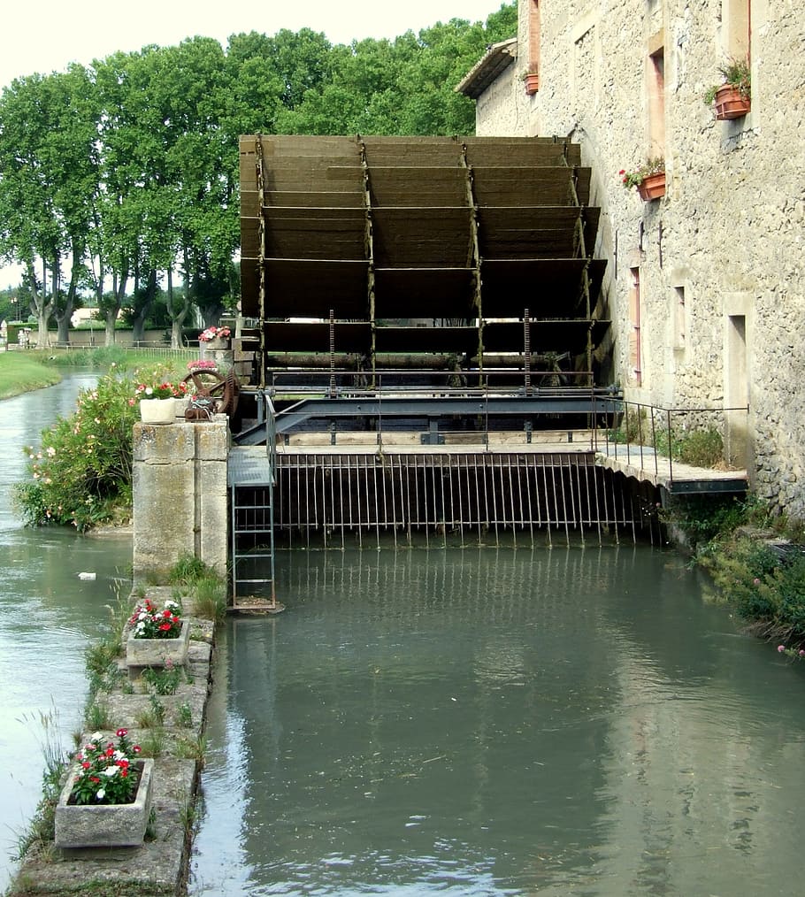 wheel, mill, water courses, architecture, built structure, tree HD wallpaper