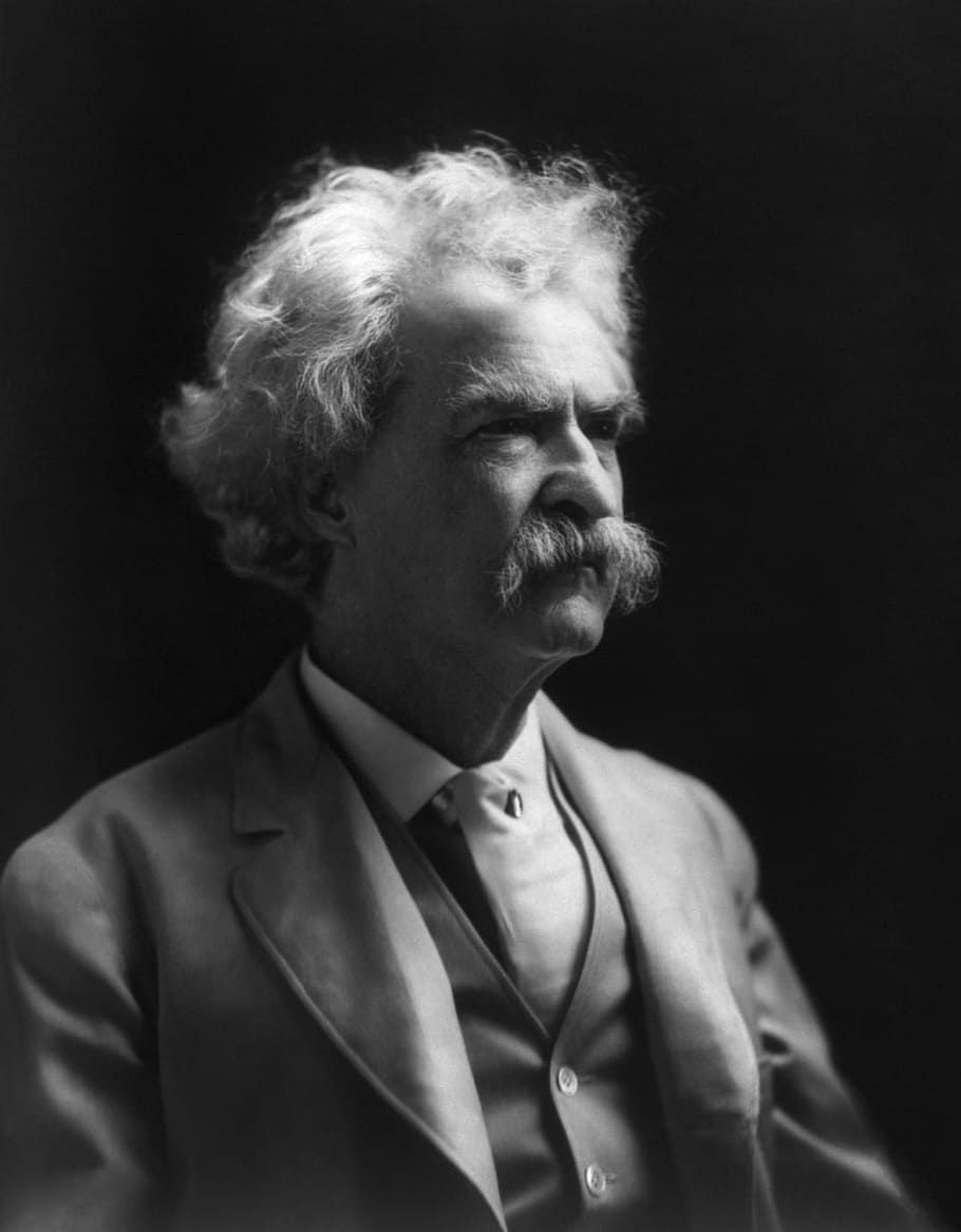 grayscale photography of white haired man, mark twain, author HD wallpaper
