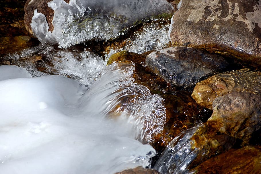 water, ice, running, stream, cold zing, ze, rock, rock - object HD wallpaper