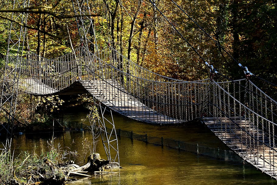 suspension bridge, chains, shaky, experience, height, tierpark hellabrunn HD wallpaper