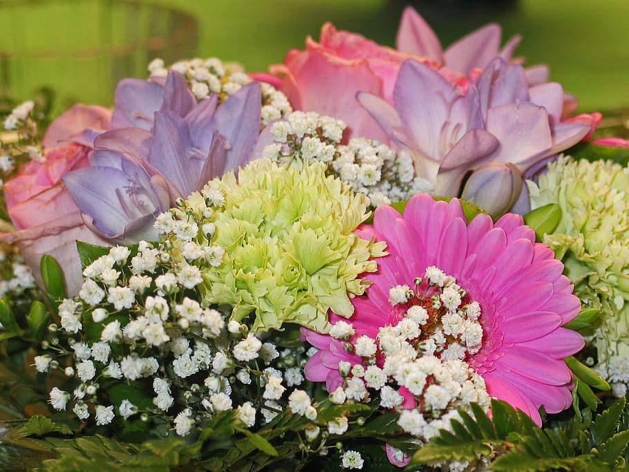 bouquet, flowers, bouquet of flowers, roses, pink, vase, bouquets, HD wallpaper