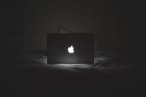 B&W MacBook Glowing Apple Logo, black, white, technology HD wallpaper