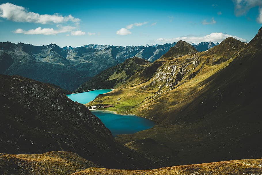 photo of body of water between mountains, landscape photography of mountains HD wallpaper