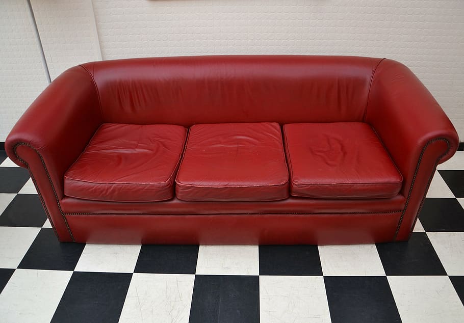 red leather 3-seat sofa, chair, interior, furniture, nobody HD wallpaper