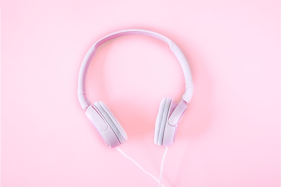 White headphones on pink, technology, music, equipment, single Object HD wallpaper